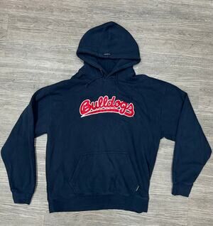 CI Sport Bulldogs Hoodie Mens XL Navy Blue Red Embroidered Script Logo Sweater
